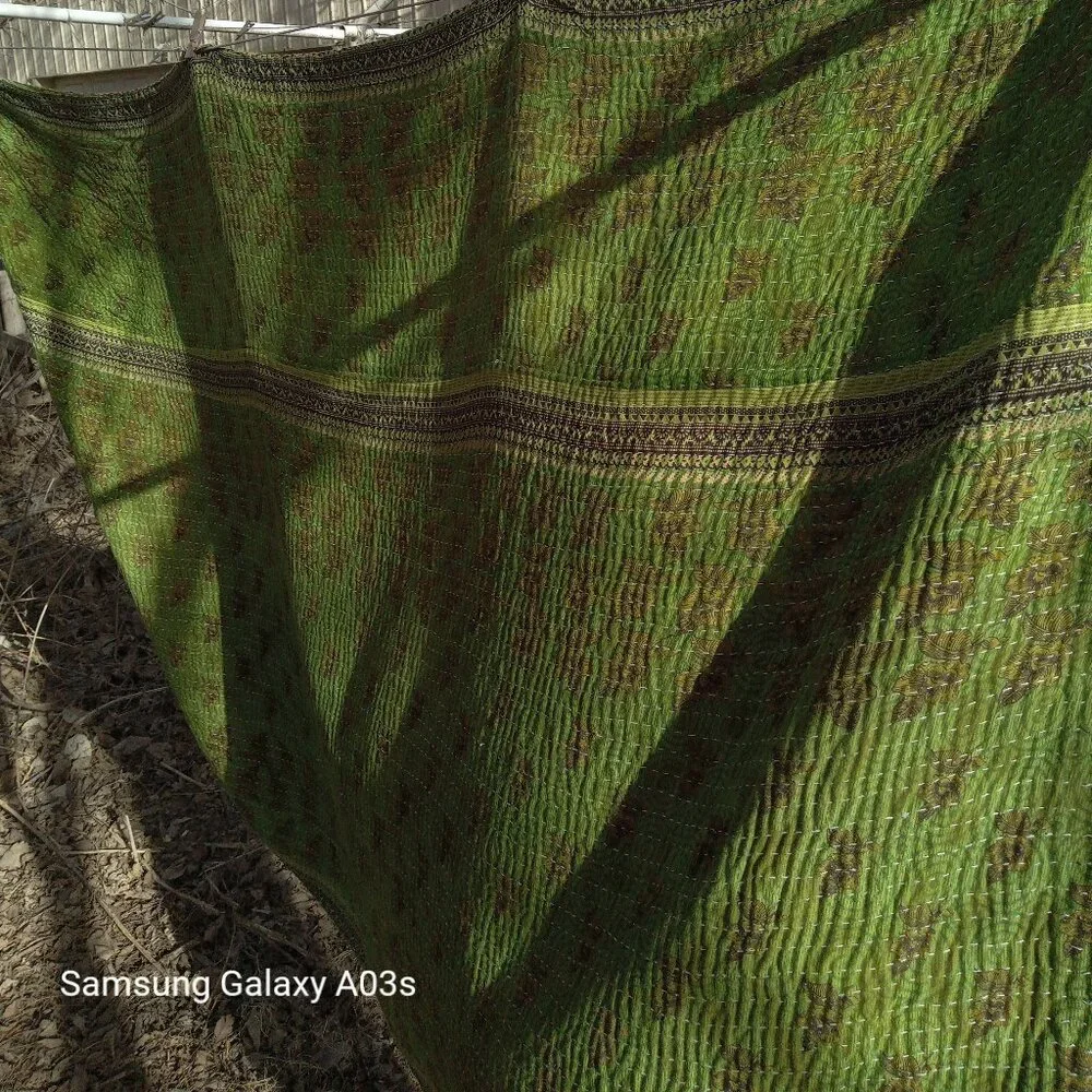 Kantha Quilt Red Marigold Green Black Gray 55